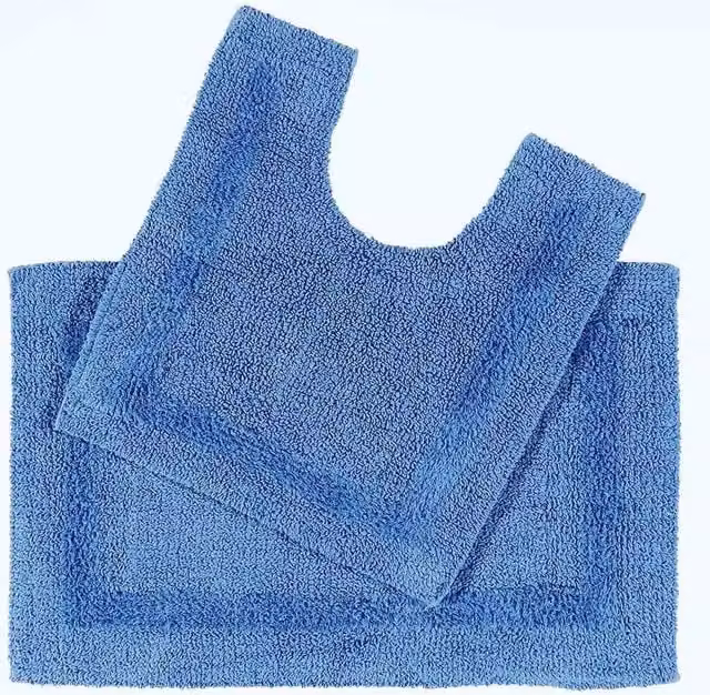 Homescapes Luxury 2 Piece Reversible Cotton Bath Mat and Pedestal Mat Set in Cobalt Blue
