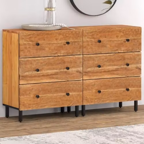 vidaXL Set of 2 Acacia Wood Side Cabinets, Brown, W: 60 cm, D: 33 cm, H: 75 cm – 2