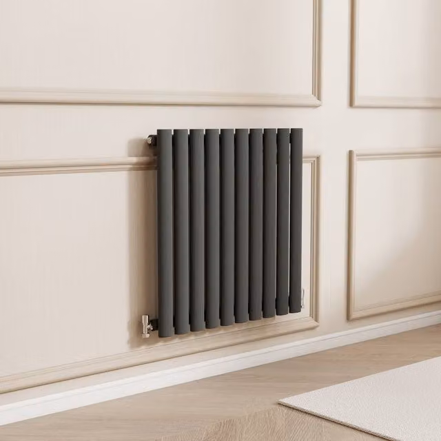 Banyetti Orva Anthracite Horizontal Single Oval Column Radiator in Charcoal, W/H: 60 x 59 cm – 1
