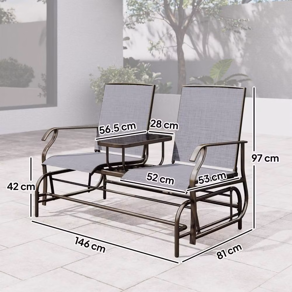 Wyld Haus Mukatti Brown Metal 2 Seater Garden Glider Bench with Glass Top Centre Table – 4
