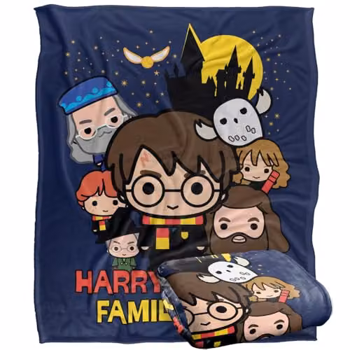 Warner Bros. Harry Potter Family Trip Chibi Super Soft Fleece Throw Blanket, Multicolour, W: 127.0 cm x D: 152.4 cm – 1