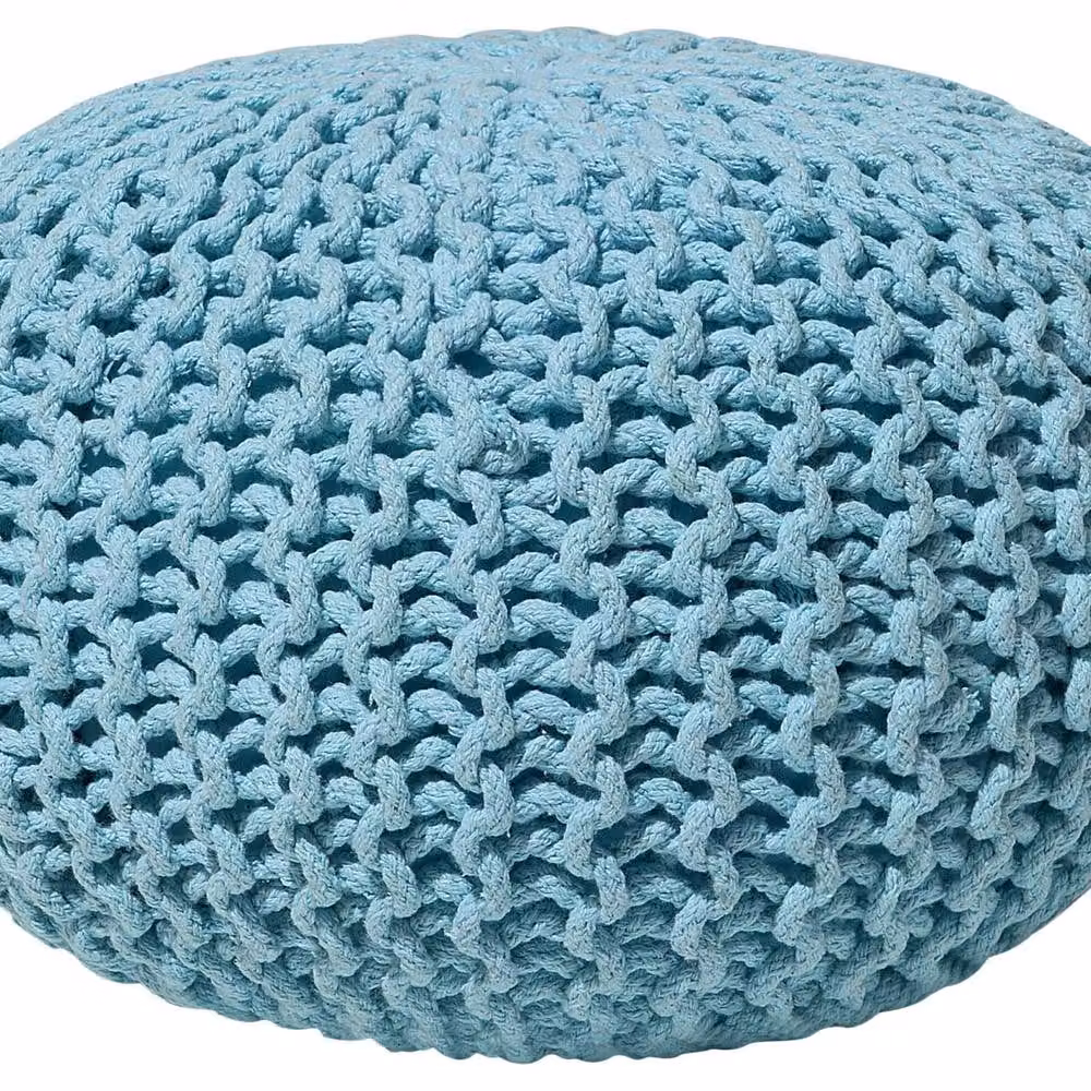 Wyld and Coco Blue Cotton Knit Pouf Ottoman, W/D/H: 40 x 40 x 25 cm – 2