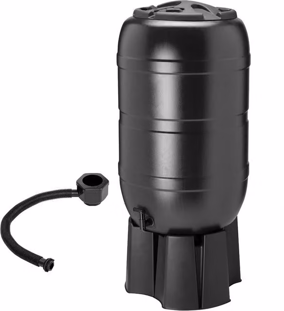Charles Bentley 210L Freestanding Garden Water Butt Set in Black