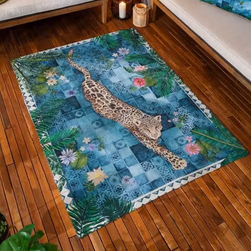 Paoletti Majorelle Printed Indoor/Outdoor Rug in Blue, W: 120 cm, L: 170 cm