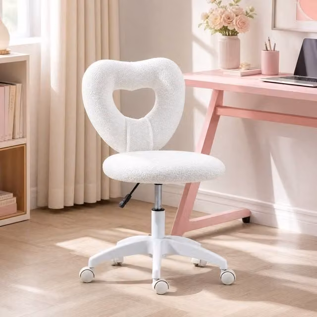 STILVORA White Bouclé Fabric Height Adjustable Swivel Task Chair for Home Office, W/D/H: 56 x 45 x 120 cm