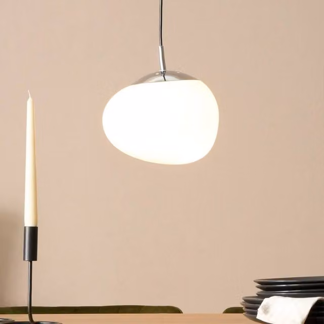 Wyld and Coco Modern Organic White Glass Pendant Light with Polished Silver Top – 1