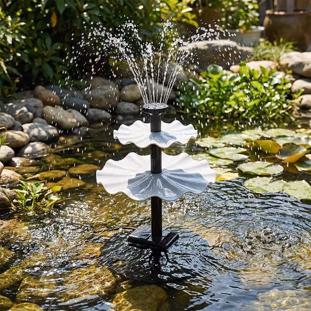 FLAVORA 2-Tier Solar Bird Bath Water Fountain in Black – 4