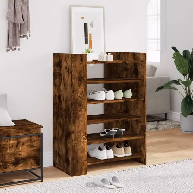Berkfield Home Smoked Oak Shoe Cabinet in Brown, W/D/H: 74.5 x 37.5 x 100 cm