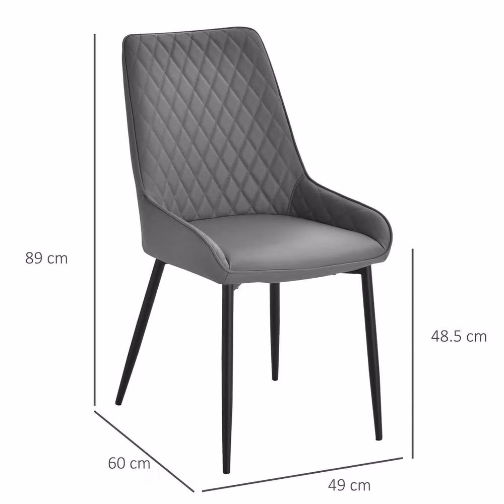 NESTLUNE Set of 2 Quilted PU Leather Dining Chairs in Grey – 2