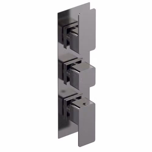 nuie Windon Modern Square Concealed Triple Thermostatic Shower Valve with Two Outlets, Brushed Pewter
