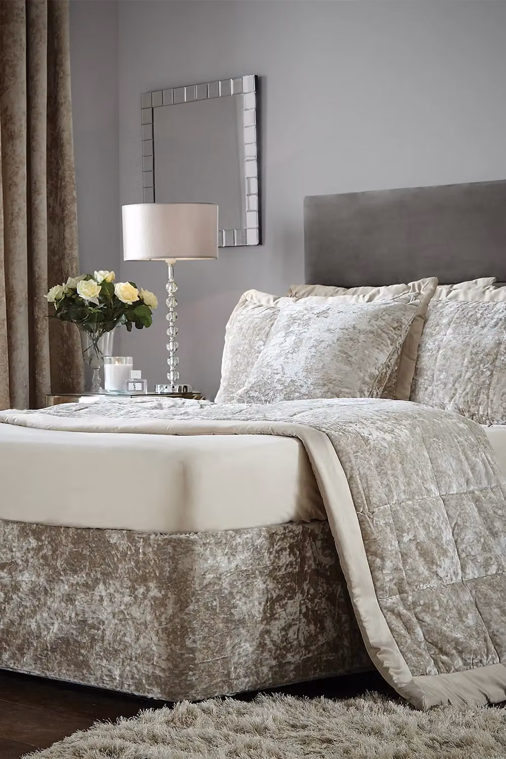 Catherine Lansfield Crushed Velvet Divan Base Wrap in Silver, King Size – 3