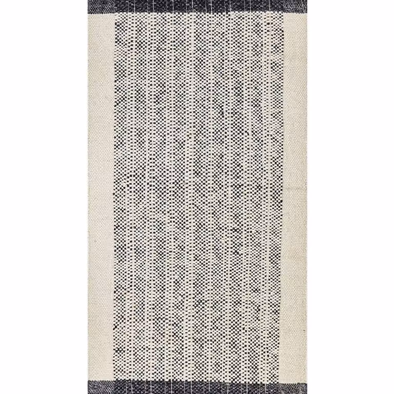 Wyld and Coco Handwoven Wool and Cotton Rectangular Rug in White and Black with Fringes, W: 80 cm, L: 150 cm