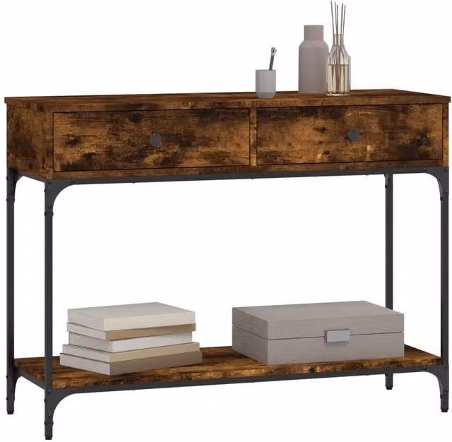 Berkfield Home Decorative Console Table in Smoked Oak Brown, W/D/H: 100 x 34.5 x 75 cm