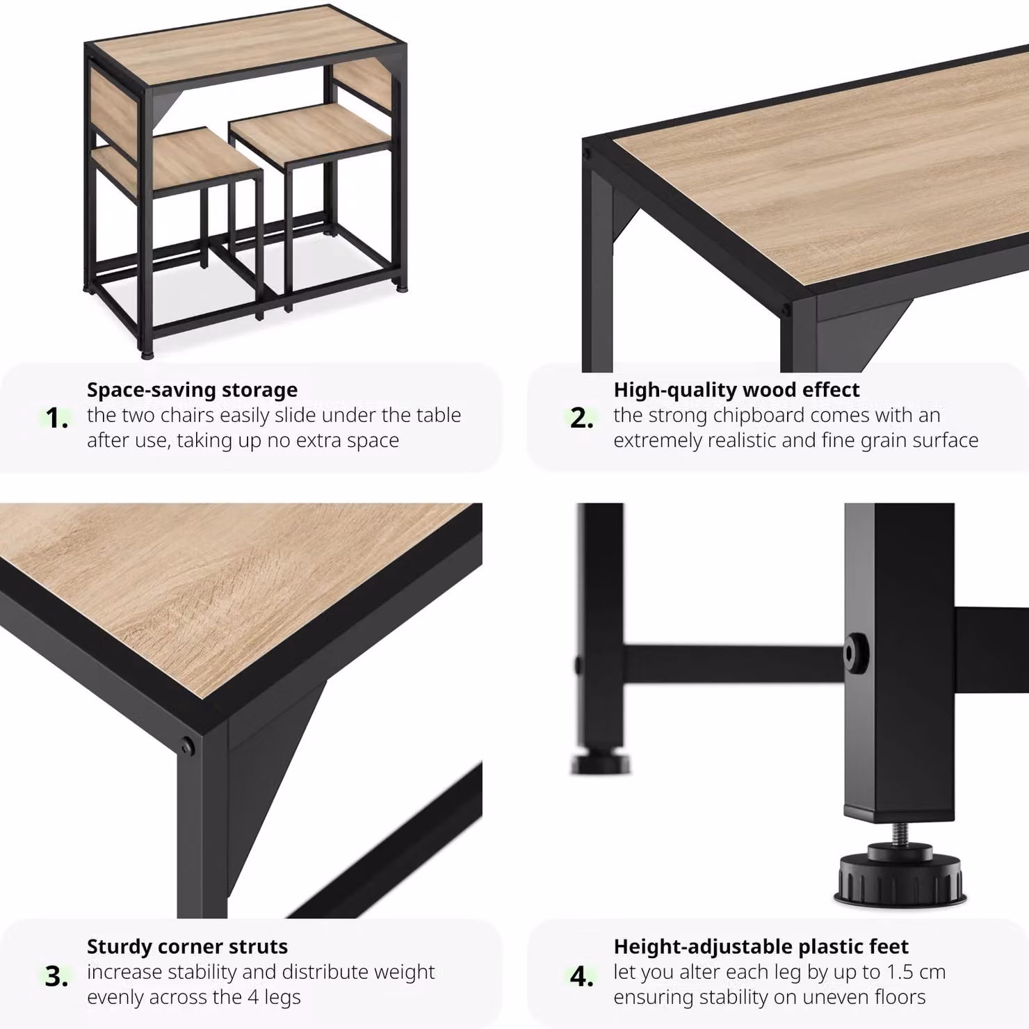 tectake Milton 3-piece Dining Table and Chairs Set in Light Oak – 5