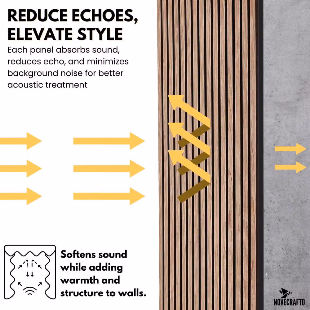 Novecrafto Wooden Acoustic Wall Panels, 4-Piece Sound Absorbing Wood Look Wall Cladding, W/H: 60 x 120 cm – 5