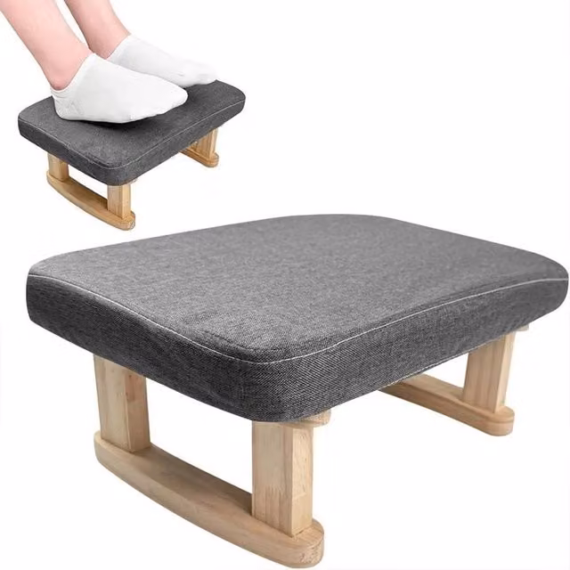 FLAVORA Solid Wood Small Foot Stool Pouffe in Dark Grey