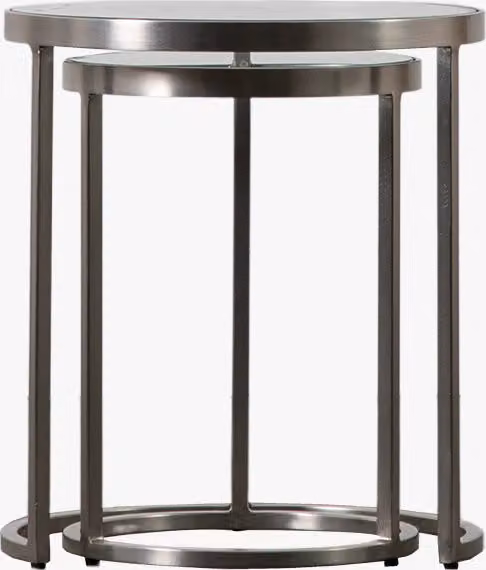 Perch & Parrow Rosalind Nest of Two Round Glass and Metal Tables in Silver