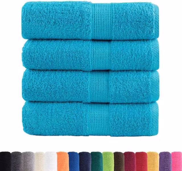 Berkfield Home SOLUND Premium Cotton Soap Towels, Turquoise, 4 Pack, W/D/H: 30 x 30 cm