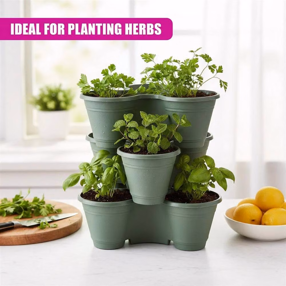 EONLION Green Stackable Column Planter Set for Fruit and Vegetable Gardens – 2