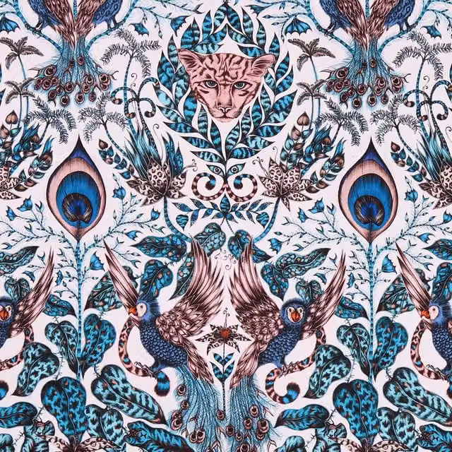 Emma Shipley Amazon Graphic Cotton Fabric in Pink, Blue and Multicolour
