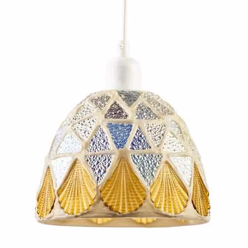 Happy Homewares Dome Shaped Mosaic Glass Pendant Light Shade in Blue, Silver and Gold, W/D/H: 17 x 13 x 13 cm – 1