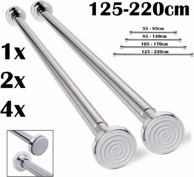 SPETLEK 4-Pack Heavy Duty Telescopic Shower Curtain Rail in Silver