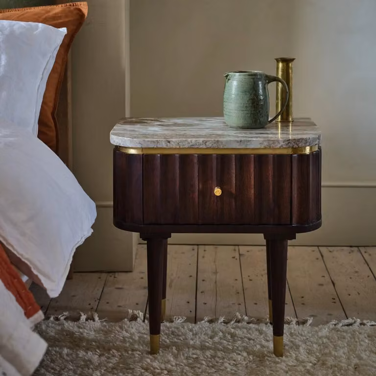 Atkin & Thyme Flute Marble Bedside Table in Grey and Brown