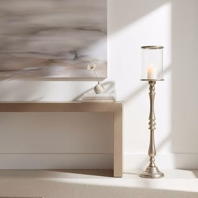 Orsina Classic Silver Metal and Glass Tabletop Pillar and Taper Candle Holder – 2
