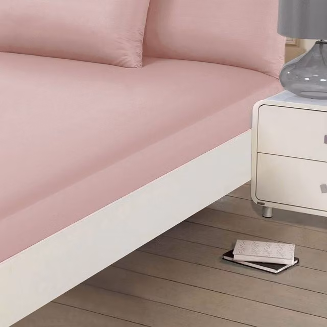 OHS Plain Dyed Non-Iron Microfibre Fitted Bed Sheet in Pink, W/D/H: 180 x 200 cm – 2