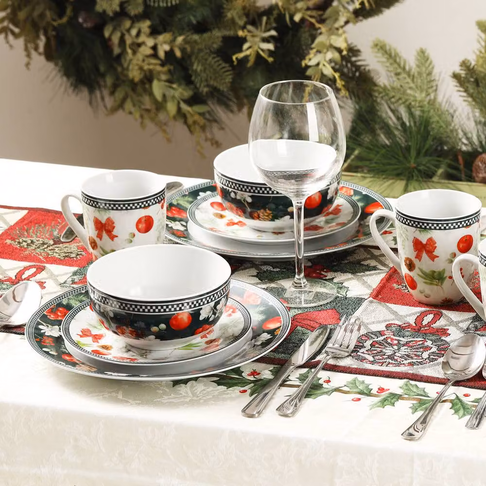 Simpa Christmas Flora Orchard 12-Piece Multicolour Ceramic Dinner Set – 3