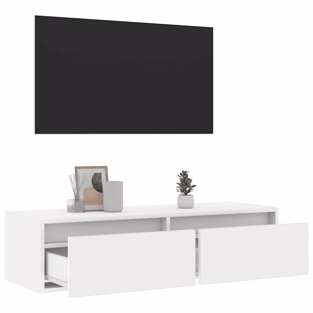 Berkfield Home Modern White TV Cabinet with LED Lights W/D/H: 100 x 35.5 x 25 cm – 3