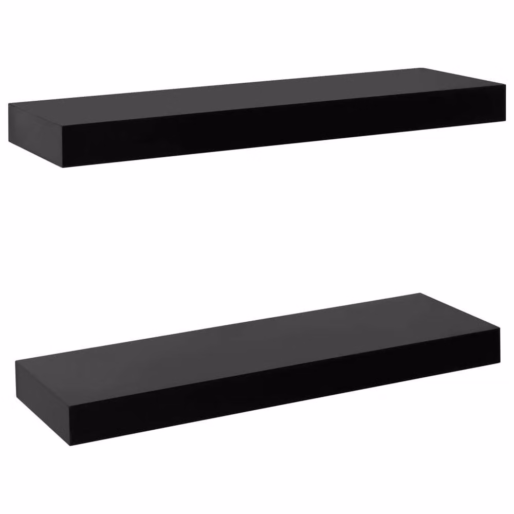 Berkfield Home Set of 2 Black Lacquered Floating Wall Shelves, W: 40 cm, D: 20 cm, H: 3.8 cm – 2
