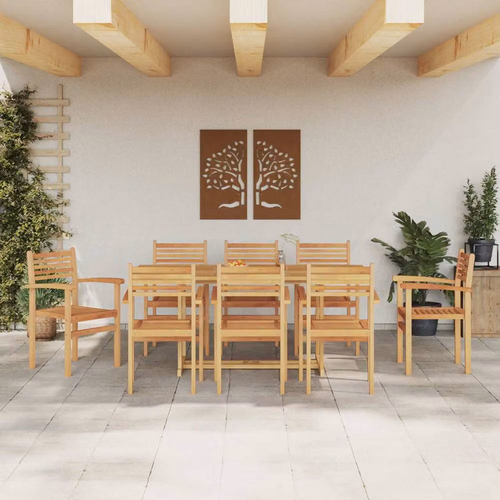 Berkfield Home 9 Piece Brown Solid Teak Wood Garden Dining Set – 3