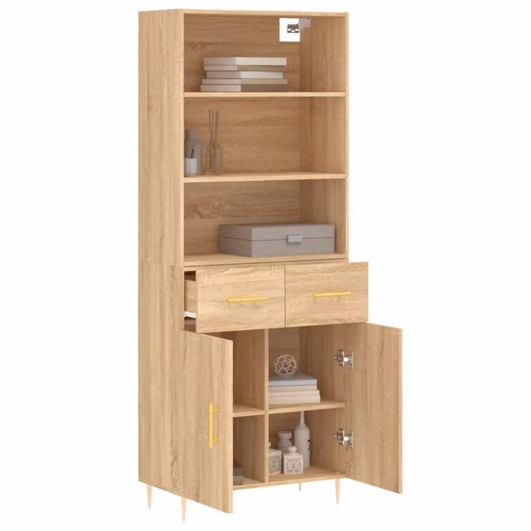Berkfield Home Sonoma Oak Highboard in Light Tan, W/D/H: 69.5 x 34 x 180 cm