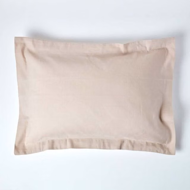 Homescapes Oxford Style Linen and Combed Cotton Cooling Pillowcase in Beige and Yellow