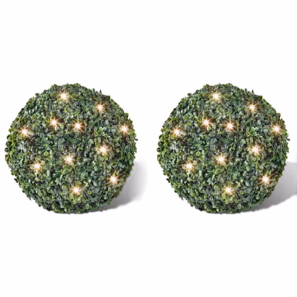 Berkfield Home Lush Boxwood Ball Artificial Leaf Topiary with Solar LED Warm White Light, Diameter: 35 cm – 2