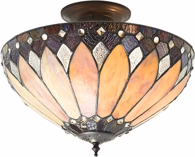 Loops Tiffany Glass Semi Flush Ceiling Light in Bronze and Clear