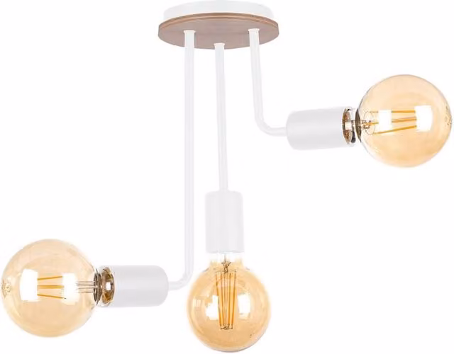 Netlighting Megan Multi Arm Semi Flush Ceiling Light in White and Wood, Diameter: 25 cm, 3x E27