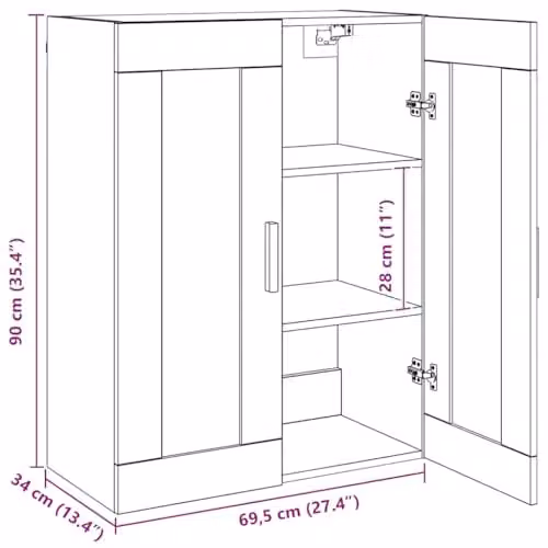 vidaXL Hanging Wall Cabinet with Glass Doors, Artisan Oak Brown, W: 69.5 cm, D: 34 cm, H: 90 cm – 3