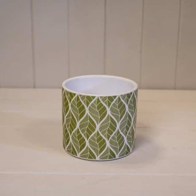 KDMD Rustic Sage Floral Patterned Ceramic Tabletop Plant Pot, Green