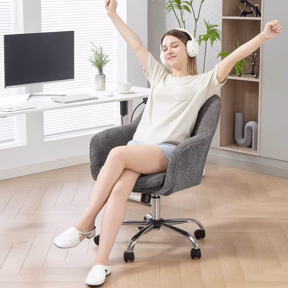 Rolipo Snow Flannel Modern Task Chair in Grey with Armrests and 360 Degree Swivel – 5