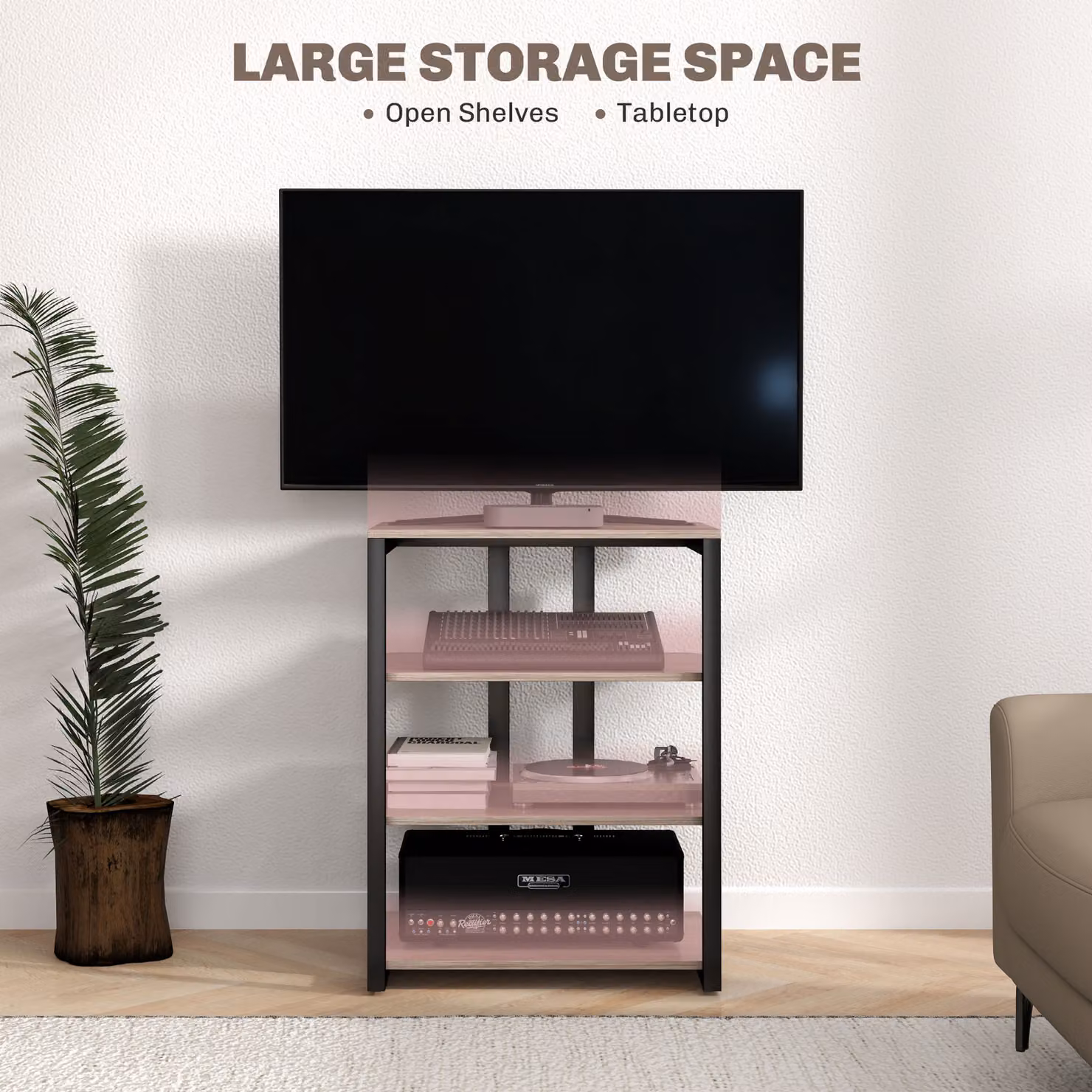 HOMCOM Corner TV Stand Cabinet in Black with Adjustable Shelves and Extension Lead Holder for up to 28 Inch TVs – 3