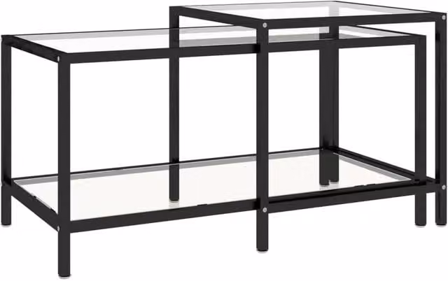 Berkfield Home Set of 2 Nested Square Tea Tables with Transparent Tempered Glass Tops – 1