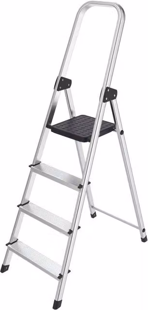 Hyfive Aluminium Step Ladder with Non-Slip Rubber Feet, Silver, Height: 41.5 cm