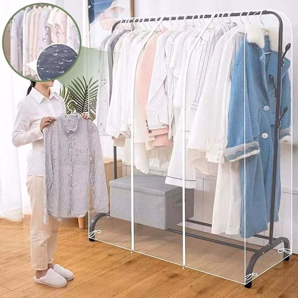 FLAVORA Transparent Clothes Garment Rail Rack with Zipped Cover in Clear – 3