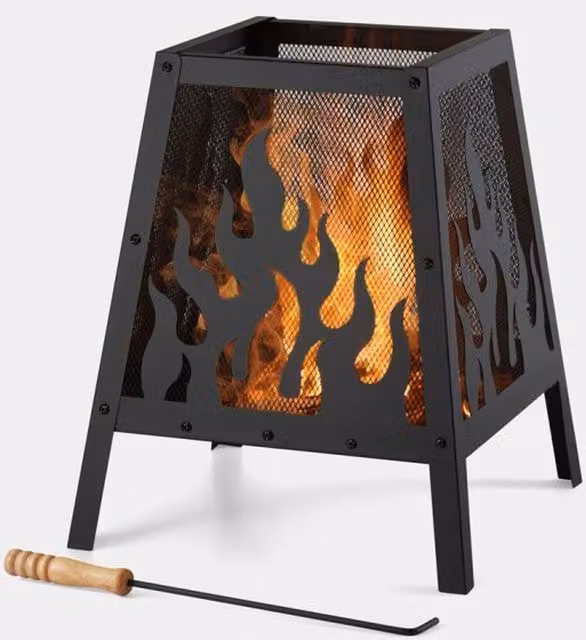 VonHaus Flame Design Square Steel Fire Pit - Black