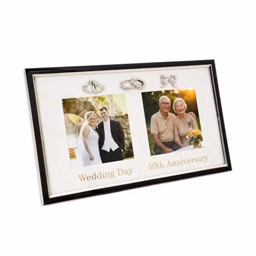 Happy Homewares Modern Rectangular Wedding and Anniversary Picture Frame in Silver, Black and Gold, 4 x 4 in