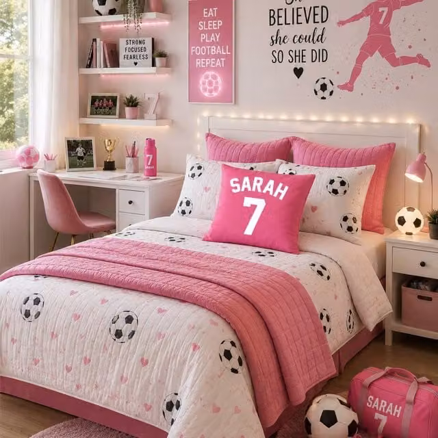60 SECOND MAKEOVER Personalised Football Cushion Cover, Pink, W/D/H: 40.64 x 40.64 x 40.64 cm