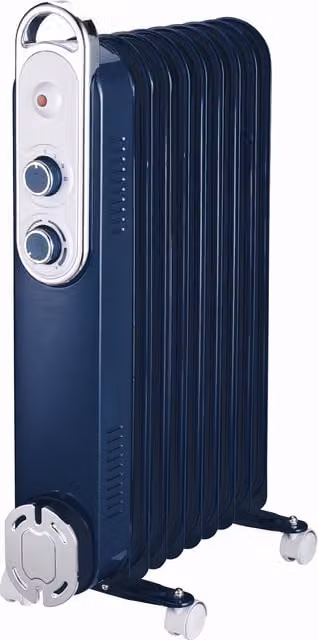 Rediffusion 2000W Blue Freestanding Oil Filled Metal Radiator with Thermostat and Overheat Protection