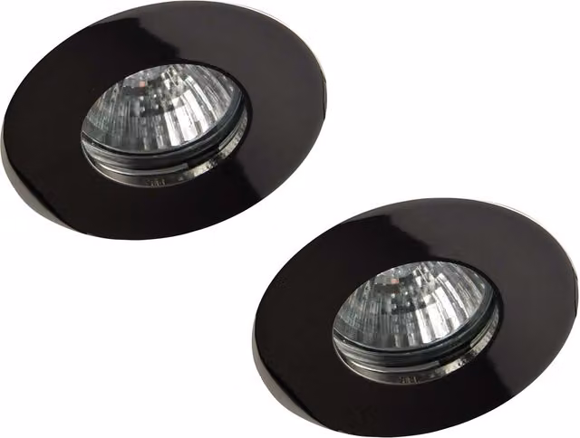 Litecraft 2 Pack of Fixed Recessed IP65 Fire Rated LED Downlights in Black Chrome